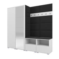GARDEROBE NELA VI 200 cm (Kompaktgarderobe Weiß mit Spiegel & Sitzpolster Schwarz 16 Schrank & Paneel) - Silberfarben/Schwarz, Holz/Holzwerkstoff (200/187/40cm) - Ravio