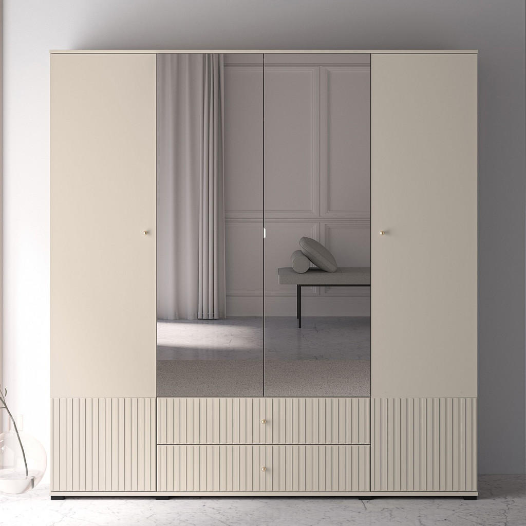 Thumbnail - Konsimo® Kleiderschrank, Creme, Holzwerkstoff, Glas, 200x210x55 cm, Hergestellt in Europa, Schlafzimmer, Kleiderschränke...