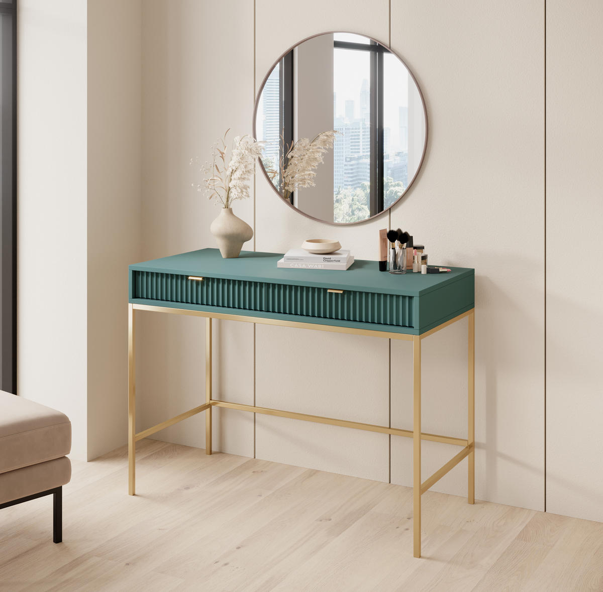 SCHMINKTISCH ZOVA Pastellgrün 104x77x50 cm Little table, Freistehend - Jadegrün/Pastellgrün, Holzwerkstoff/Metall (50/104/77cm) - DomoHome