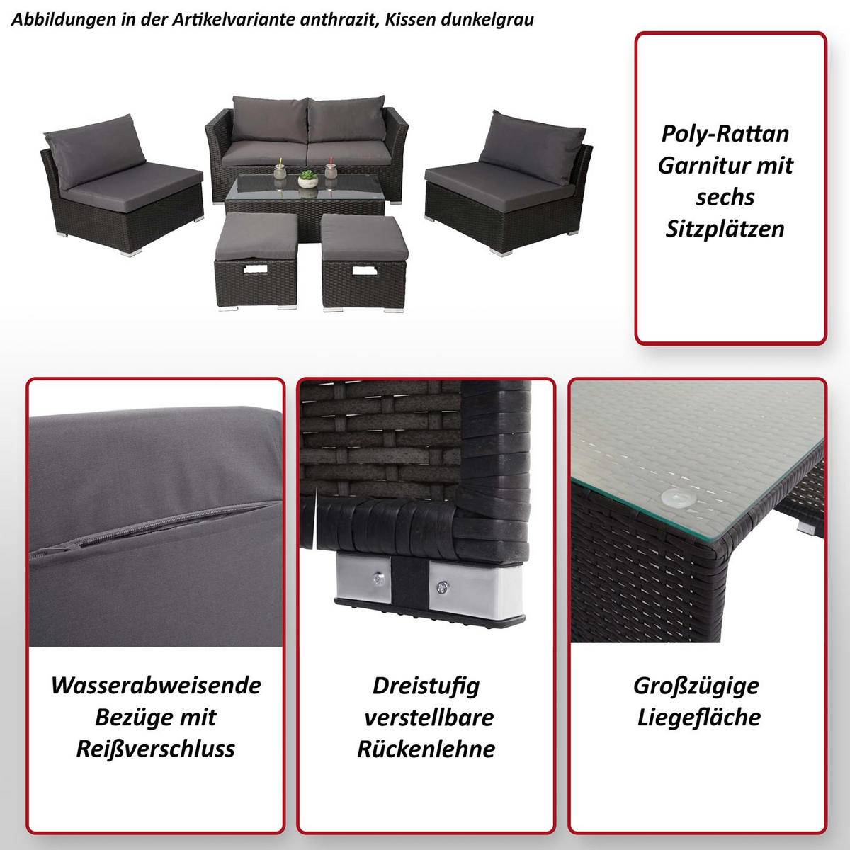 POLY-RATTAN GARNITUR Grau - Grau, Kunststoff - MCW