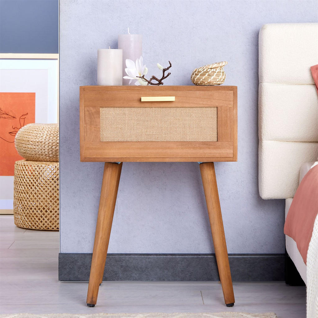 Thumbnail - CARO-Möbel Nachttisch, Braun, Holz, Paulownia, Vintage, 40x57x36 cm, Schlafzimmer, Nachttische