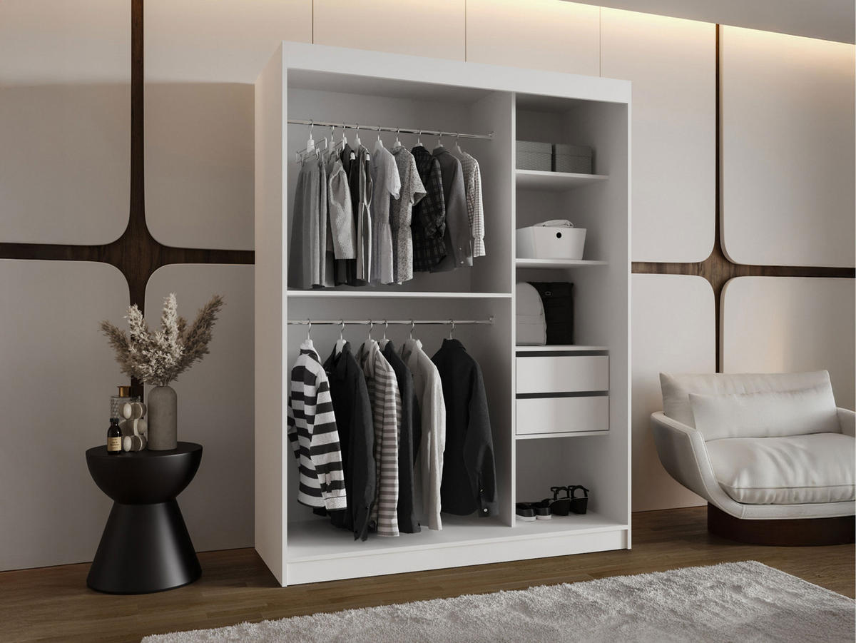 SCHWEBETÜRENSCHRANK Wika 150 cm mit Schubladen - Silberfarben/Schwarz, Holzwerkstoff/Kunststoff (150/200/62cm) - MIRJAN24