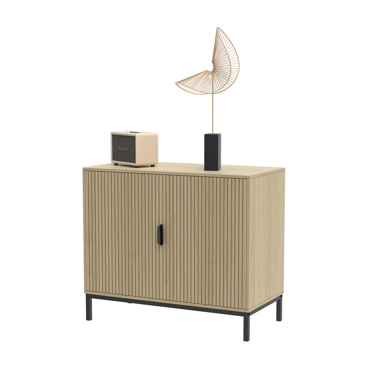 KOMMODE Lennox Eiche 80 x 45 cm mit 2 Türen - Eichefarben/Schwarz, Holzwerkstoff (80/45/50cm) - Vicco