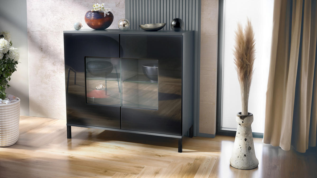 KOMMODE Grömitz Schwarz Hochglanz - Schwarz Hochglanz, Holzwerkstoff (92.5/83.5/35cm) - Vladon