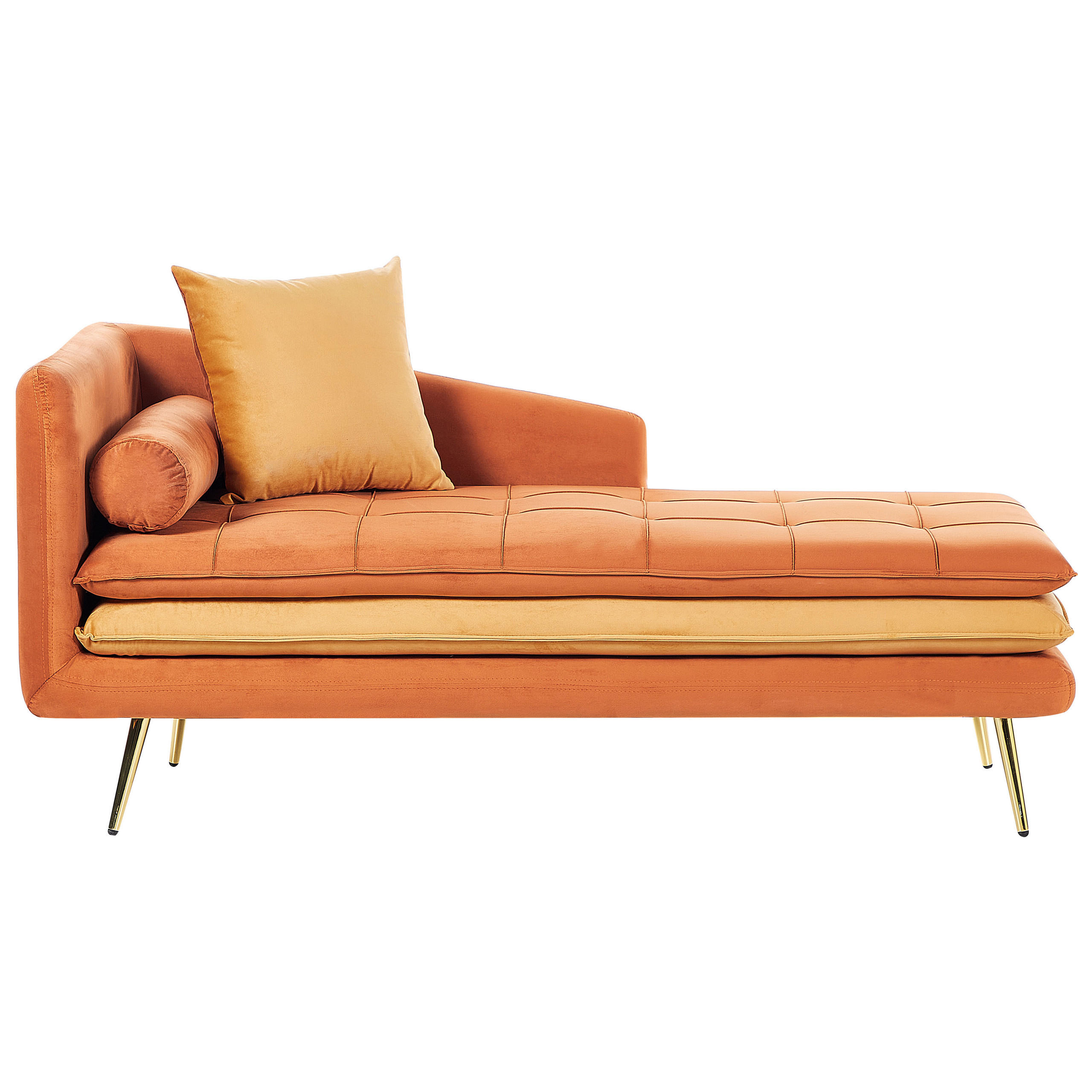 CHAISELONGUE Samtstoff orange linksseitig Gonesse - Goldfarben/Orange, Textil (164/72/77cm) - Beliani