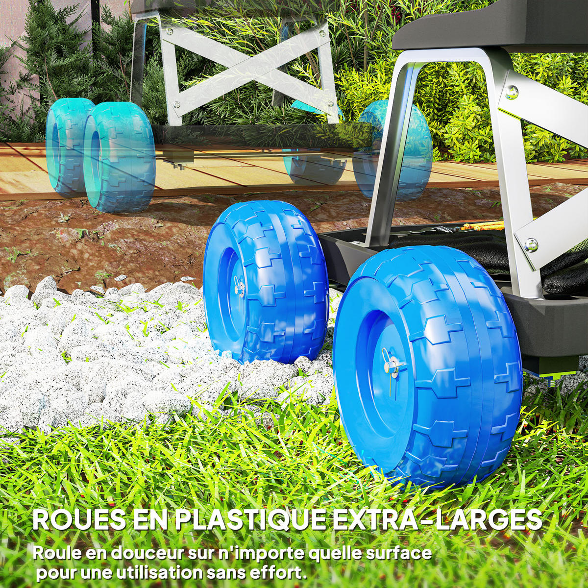 GARTENROLLSITZ DE-13789 mit Werkzeugablage Blau - Blau, Kunststoff (49/32/50cm) - ComfortXL