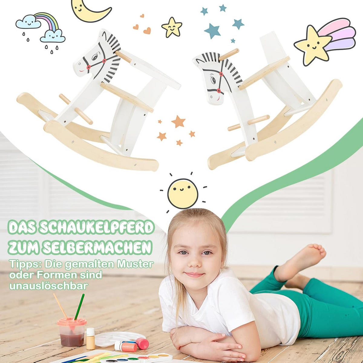 SCHAUKELPFERD 48cm Weiß - Weiß, Holz (27/48/68cm) - COSTWAY