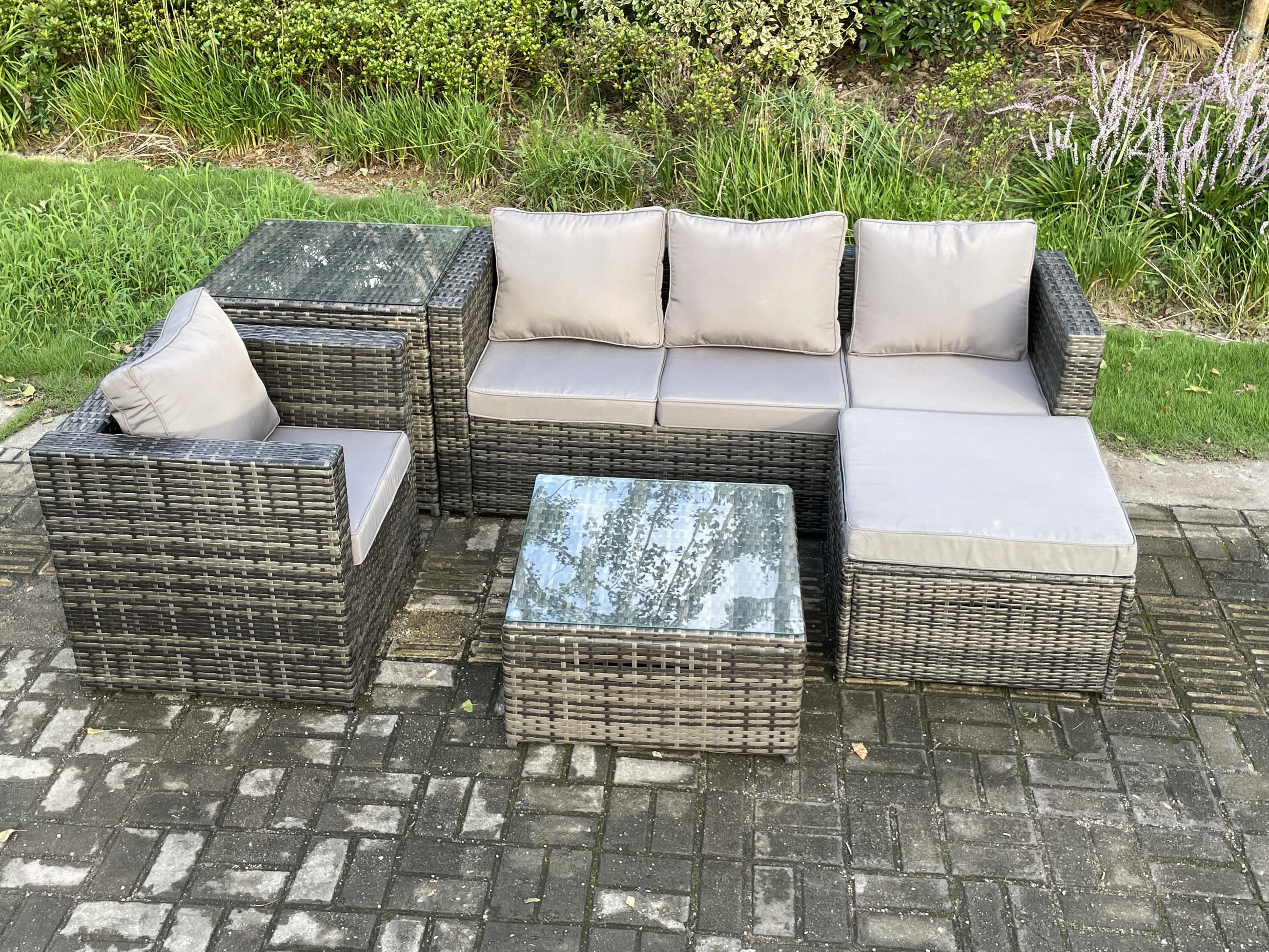 GARTENTISCHGRUPPE Polyrattan 5-Sitzer - Dunkelgrau, Metall - Fimous