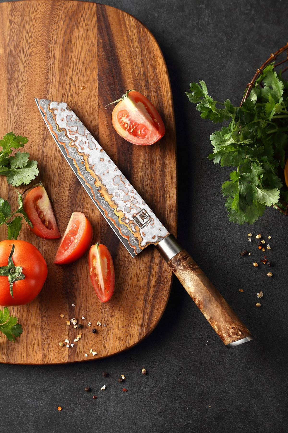 KIRITSUKE MysticMagma Damast - Braun, Holz/Metall (34cm) - Zayiko