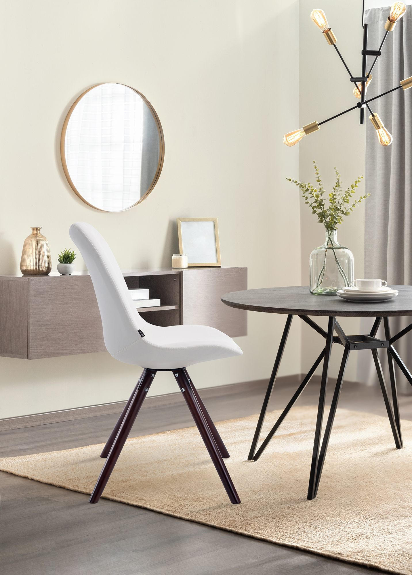 STUHL Lederlook weiß - Weiß/Cappuccino, Holz/Textil (48/84/56cm) - CLP