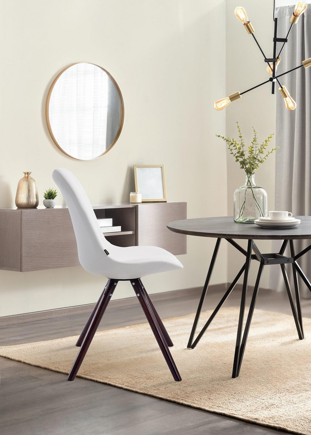 STUHL Lederlook weiß - Weiß/Cappuccino, Holz/Textil (48/84/56cm) - CLP