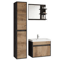BADEZIMMERMÖBEL-SET Luani Matera / Kastanie - Beige/Schwarz, Holzwerkstoff (90.2/160/34.5cm) - Selsey