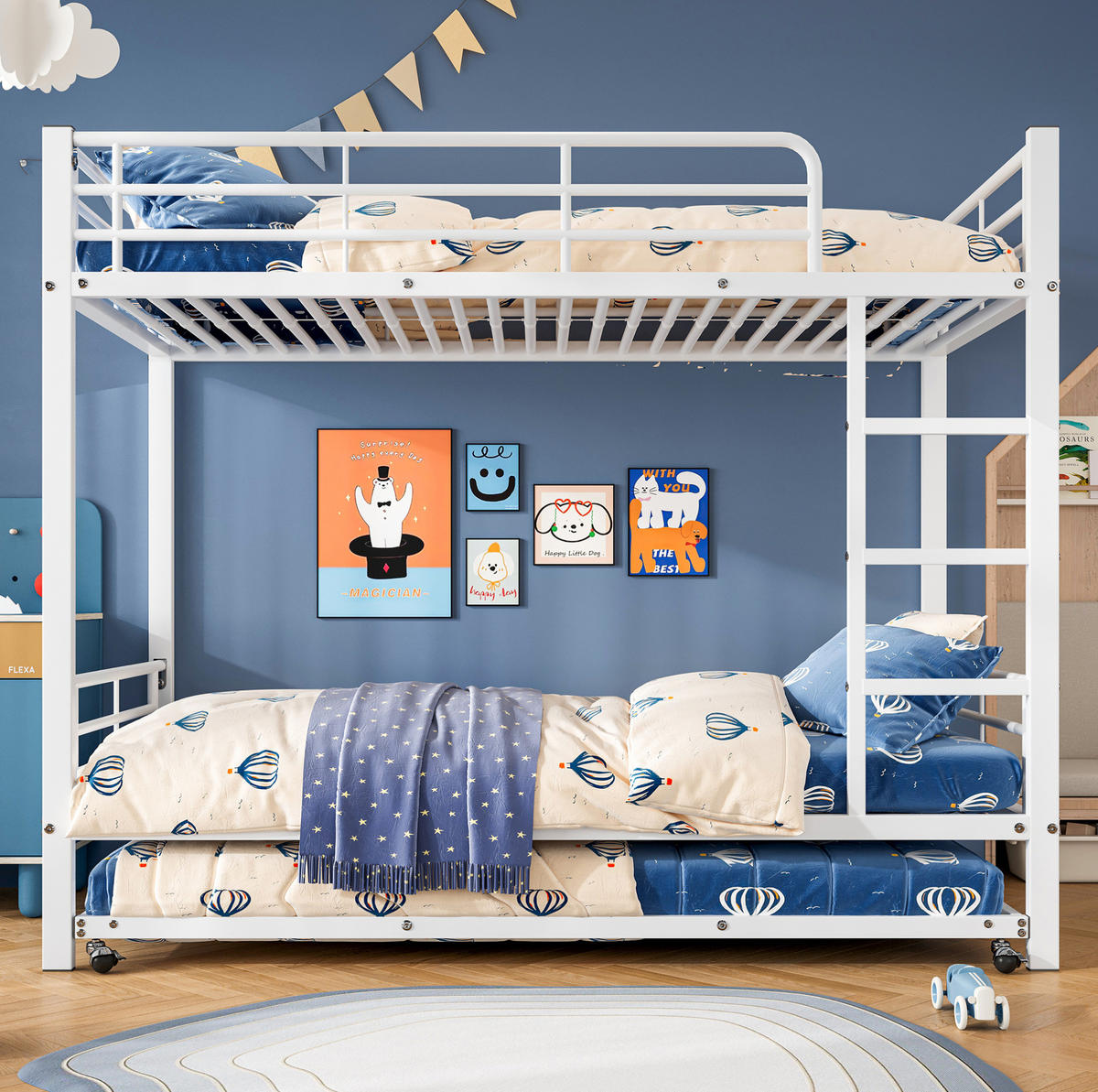 ETAGENBETT 90/200 cm aus Metall mit Ausziehbett in Weiß - Weiß, Metall (90/190cm) - BEAOK