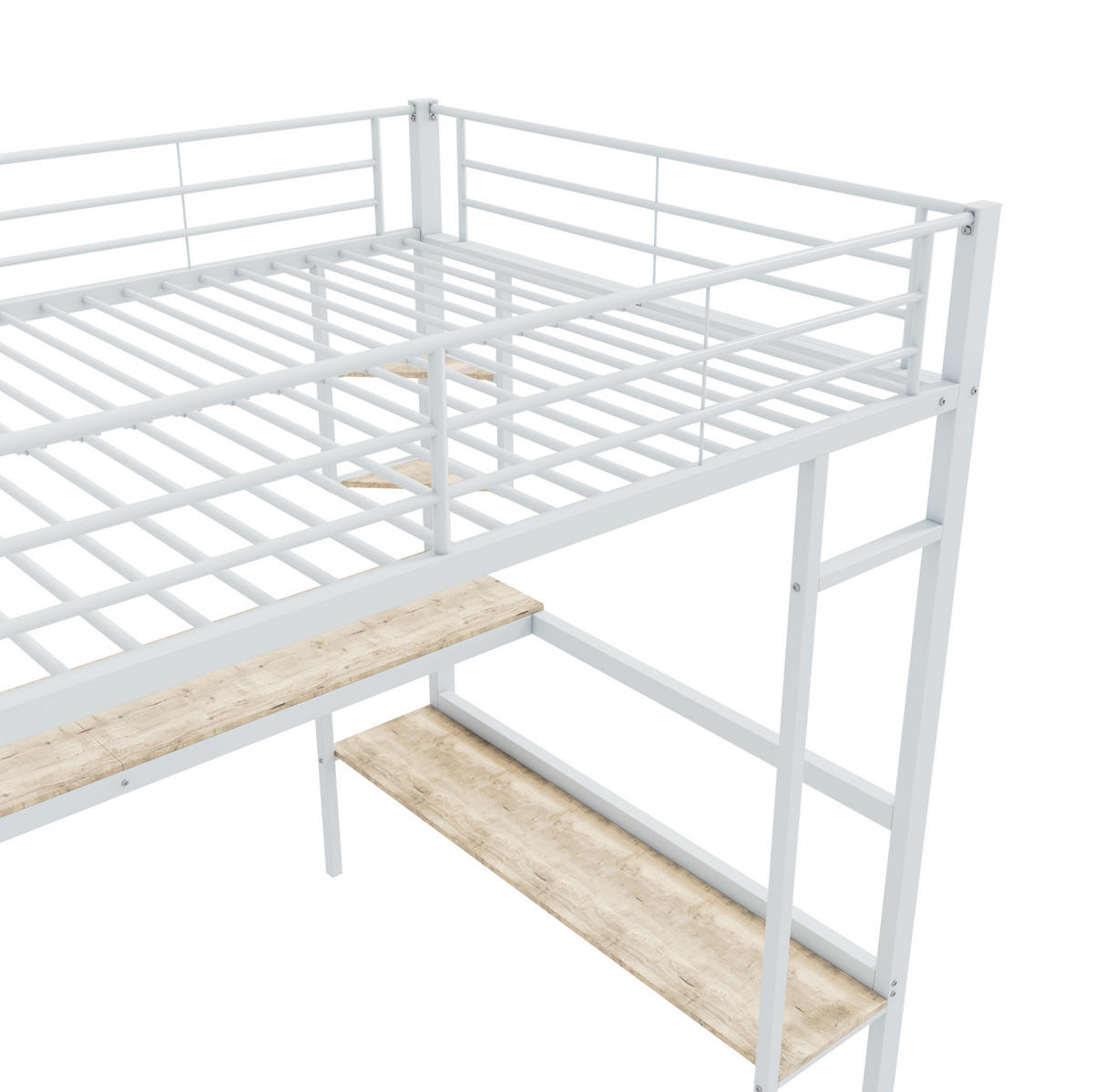 HOCHBETT aus Metall 140x200 cm Weiß mit Schreibtisch, Regalen und Sicherheitsgeländer - Weiß, Metall (90/200cm) - Modfu