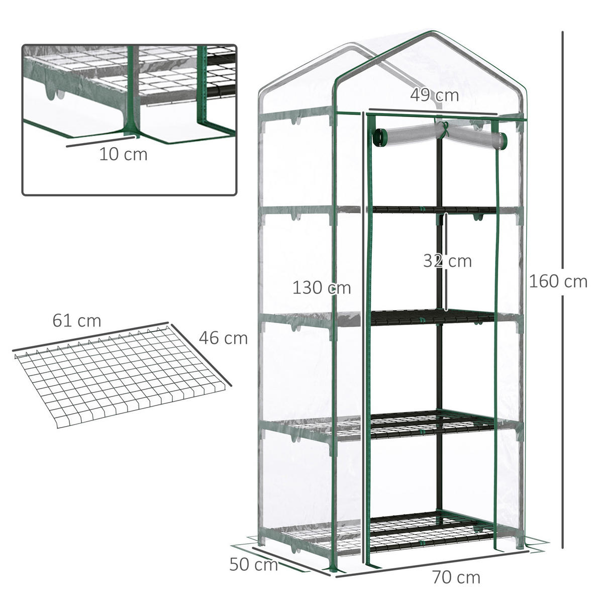 GEWÄCHSHAUS 70/160/50 cm Transparent aus Stahl mit 4 Regalböden - Transparent, Metall (50/160/70cm) - OKMYHOME