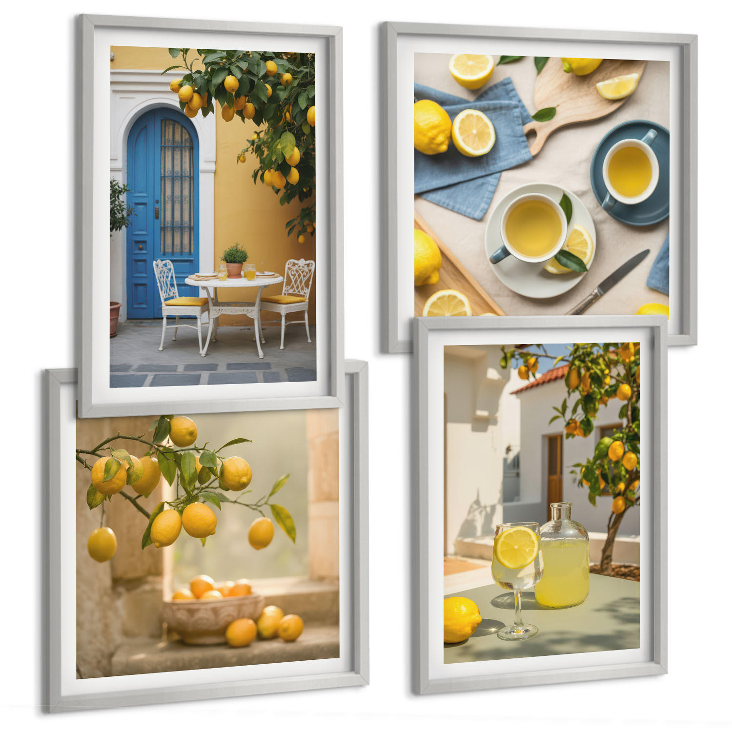 BILDER SET 4er Set - 50x50 cm & 40x60 cm Silberner Rahmen - Zitronenlimonade blaue Tür - Silberfarben, Kunststoff (50/50cm) - TULUP