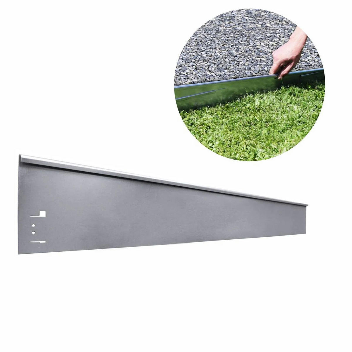 RASENKANTE Abschlussstück, Metall, 13,5x113cm, Ohne Farbe - Silberfarben, Metall (6/18.5/120cm) - Green-Split