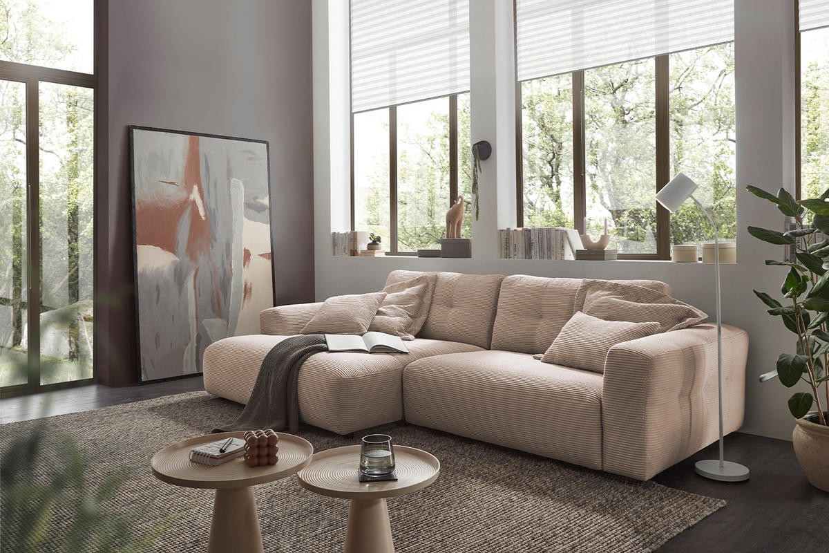 ECKSOFA XL MIKA Taupe Cord - Taupe/Schwarz, Kunststoff/Textil (296/167cm) - KAWOLA