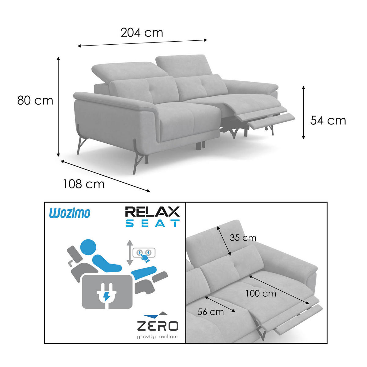 SOFA RELAX AVENA 3-Sitzer, dunkelgrüner Veloursstoff - Dunkelgrün/Schwarz, Holz/Textil (204/80/108cm) - Wozimo