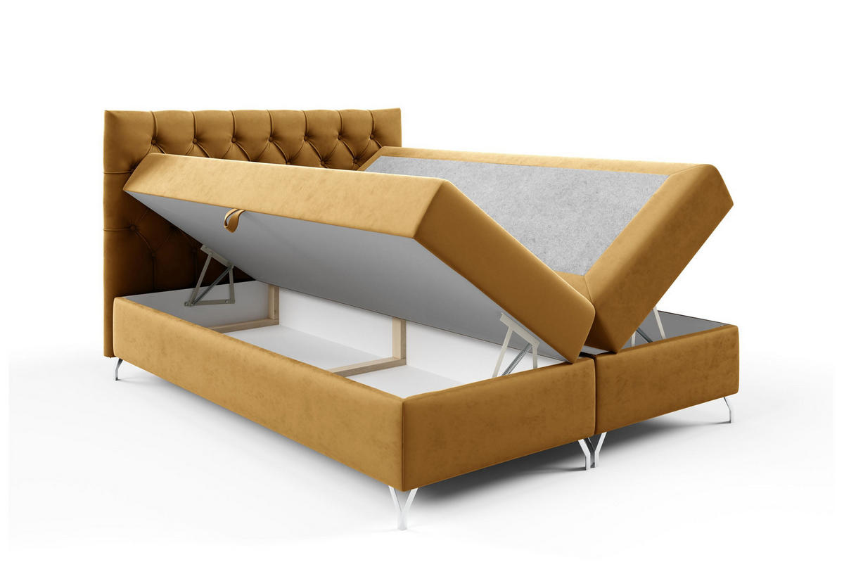 BOXBETT mit Stauraum und Topper Senf 120x200 cm - Gelb, Textil (120/200cm) - Home Collective