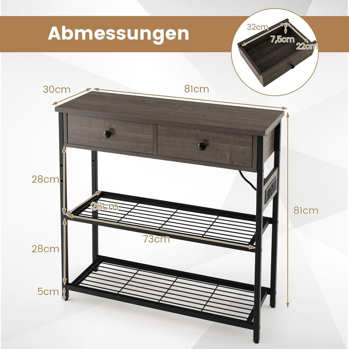 KONSOLENTISCH 81cm Grau - Grau, Holz (81/30/81cm) - COSTWAY