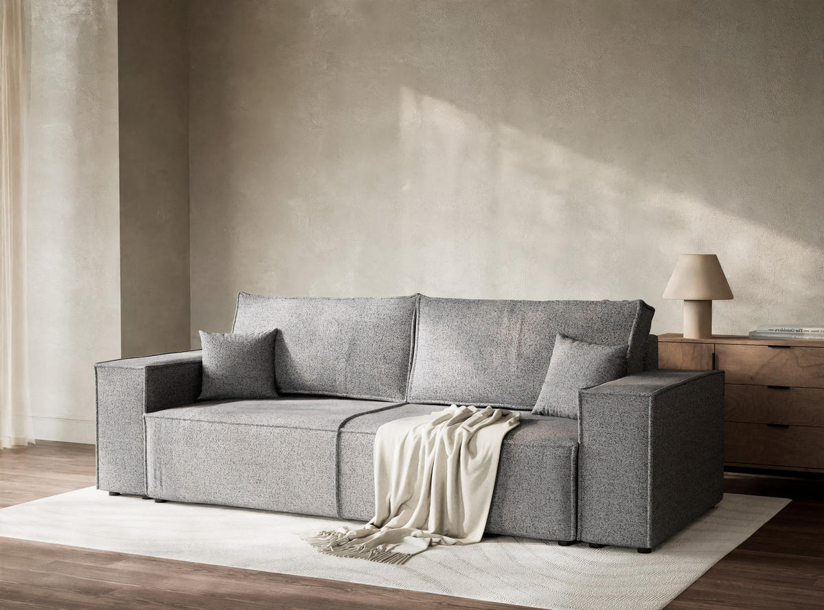 SOFA MIT SCHLAFFUNKTION Milos Grau Webstoff - Schwarz/Grau, Holz/Holzwerkstoff (255/70/105cm) - Maison de Reve