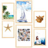 POSTER Set Mit 6 Dekoratives Blatt Mit Marineblauer A3 & A4 Rahmen Aus Hellem Holz - Beige, Papier (29/3cm) - Nacnic