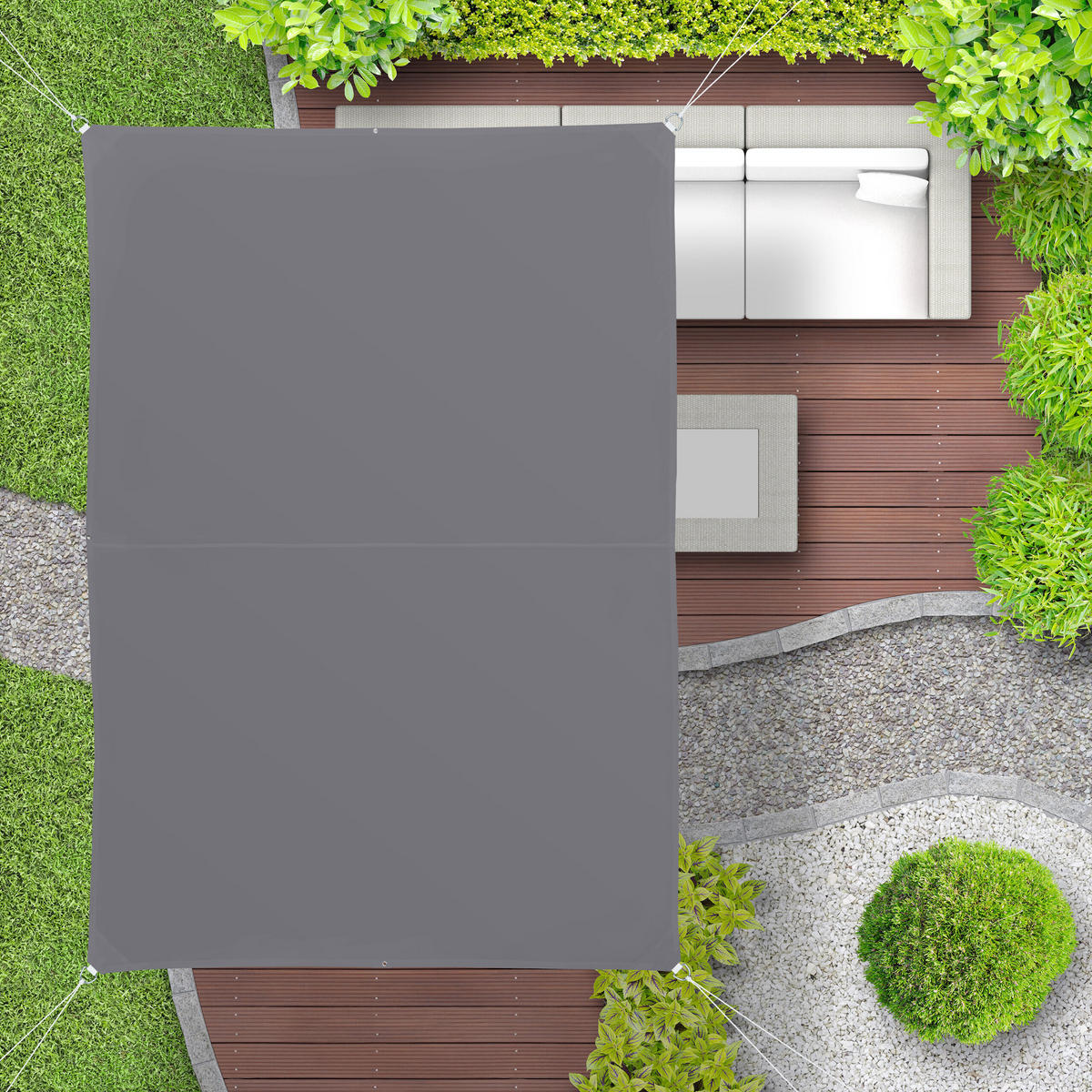 SONNENSEGEL Grau UV-Schutz 30+ 2x3 m - Grau, Textil/Metall (300/200cm) - Relaxdays