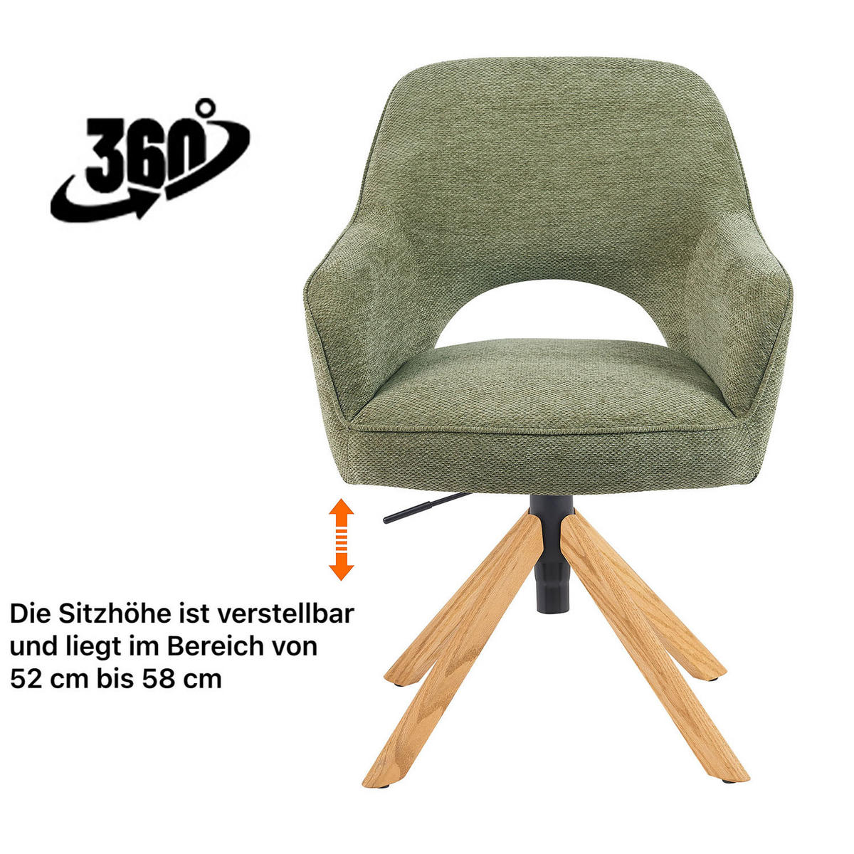 BÜROSTUHL Mika-Amia - Honigeiche/Grün, Eichenholz/Holz (60/88/65cm) - DUBI Möbel