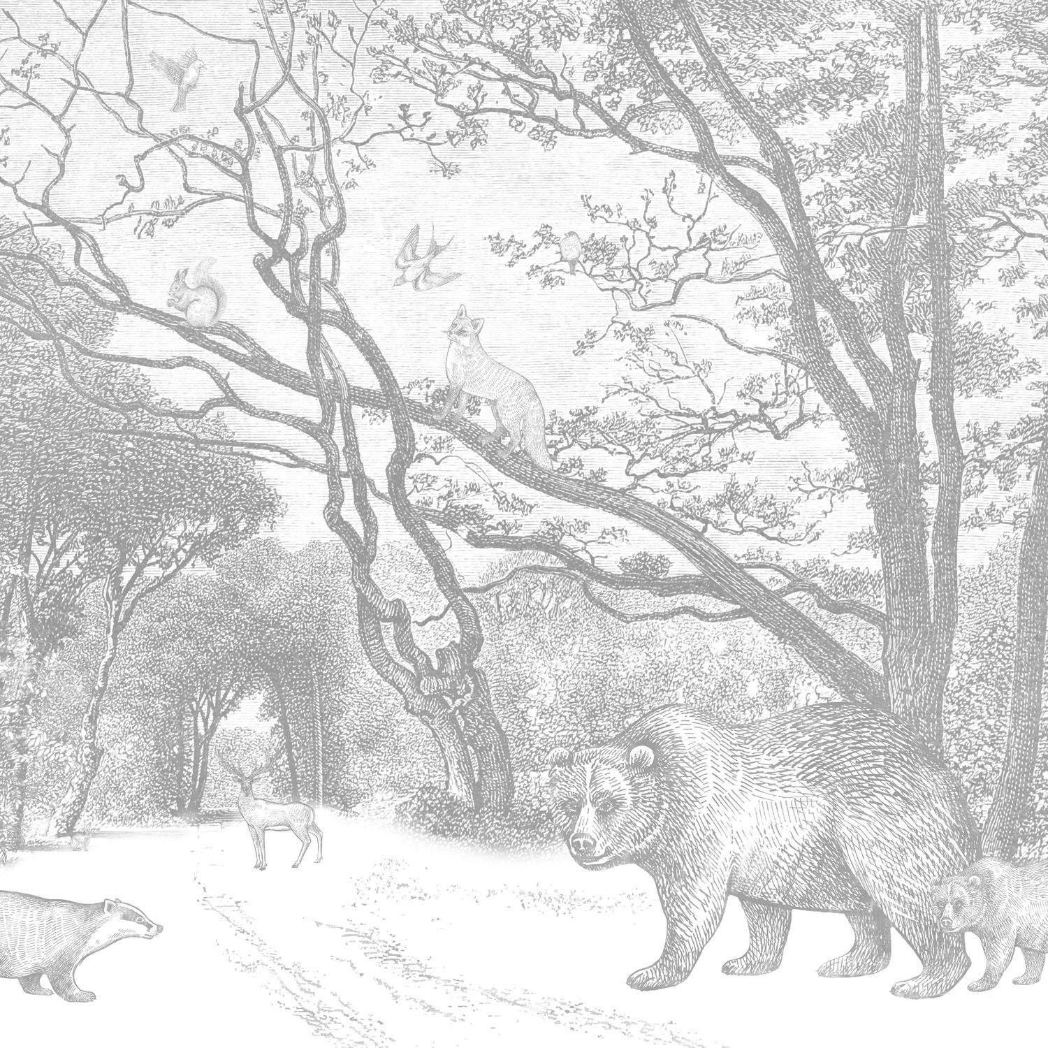 FOTOTAPETE Wald mit Waldtieren 350 x 279 cm - Schwarz, Papier (350/279cm) - ESTAhome