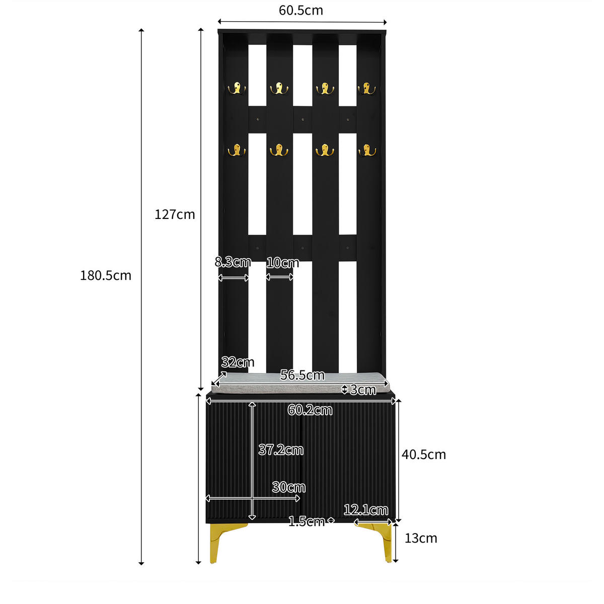 SCHUHSCHRANK aus Spanplatte 83x35x101cm in Schwarz mit 2 Schubladen - Schwarz, Holzwerkstoff (83/101/35cm) - Modfu