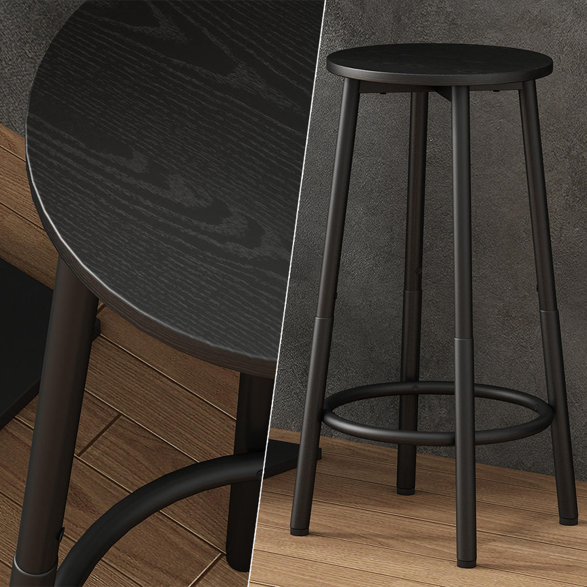BARHOCKER Edmonton Schwarz 31.5 x 64 cm 2 Teile - Schwarz, Holzwerkstoff (31.5/64/30cm) - Vicco
