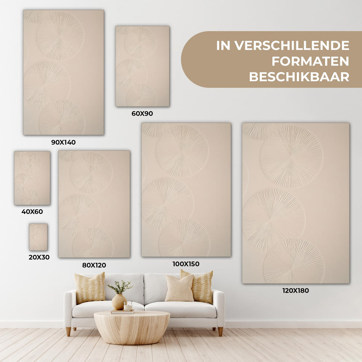 LEINWANDBILD Japandi - Beige - Modern Wanddeko Schlafzimmer 60x90 cm - Ecru, Textil (60/90cm) - MuchoWow