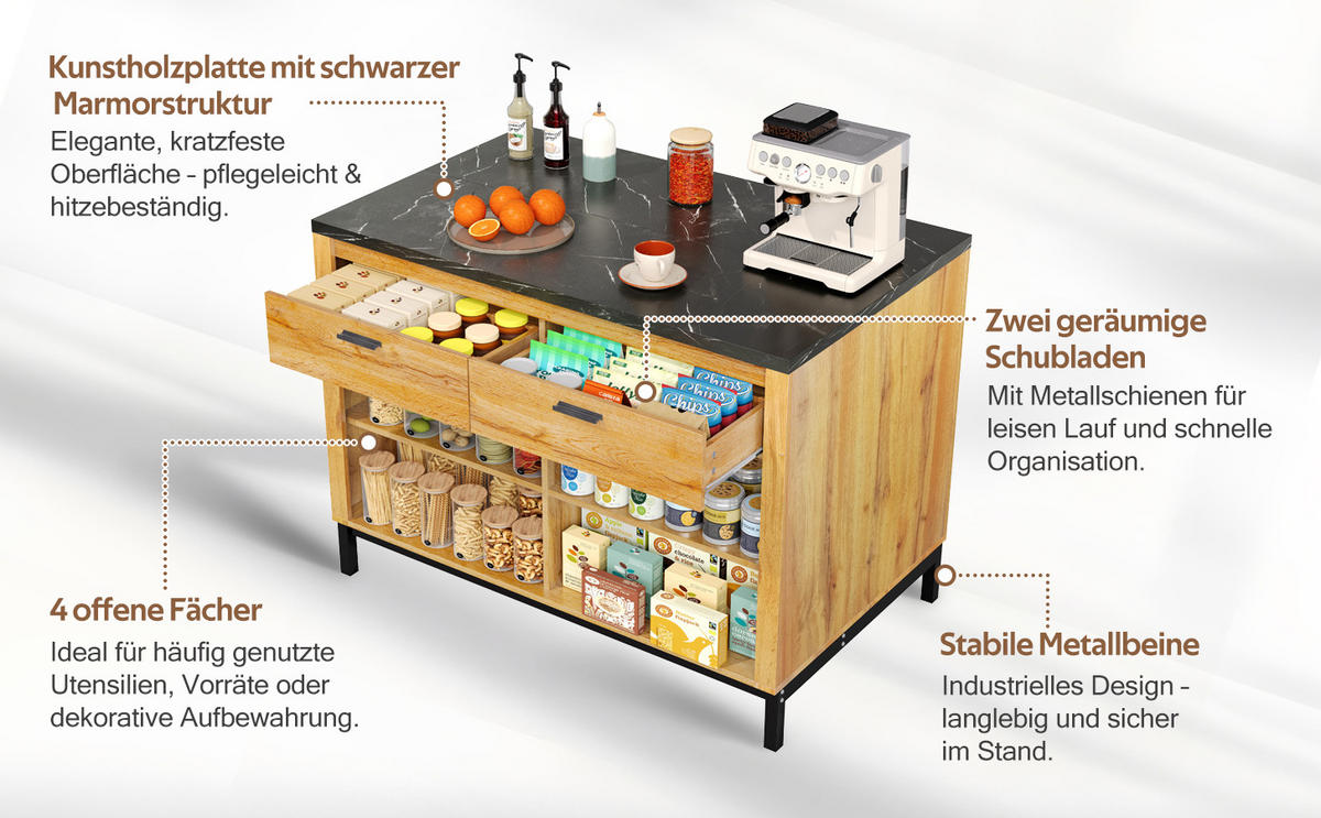 KÜCHENINSEL Schwarz 120/75/90 cm - Schwarz, Holzwerkstoff (120/90/75cm) - PANGIVO