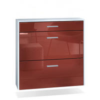HÄNGENDER-SCHUHSCHRANK Roma Air Schmal mit 2 Klappen und 1 Schublade, Platzsparender Schuhkipper, Weiß matt/Bordeaux Hochglanz (89 x 87 x 23 cm) - Bordeaux, Holzwerkstoff (89/87/23cm) - InnoFurn