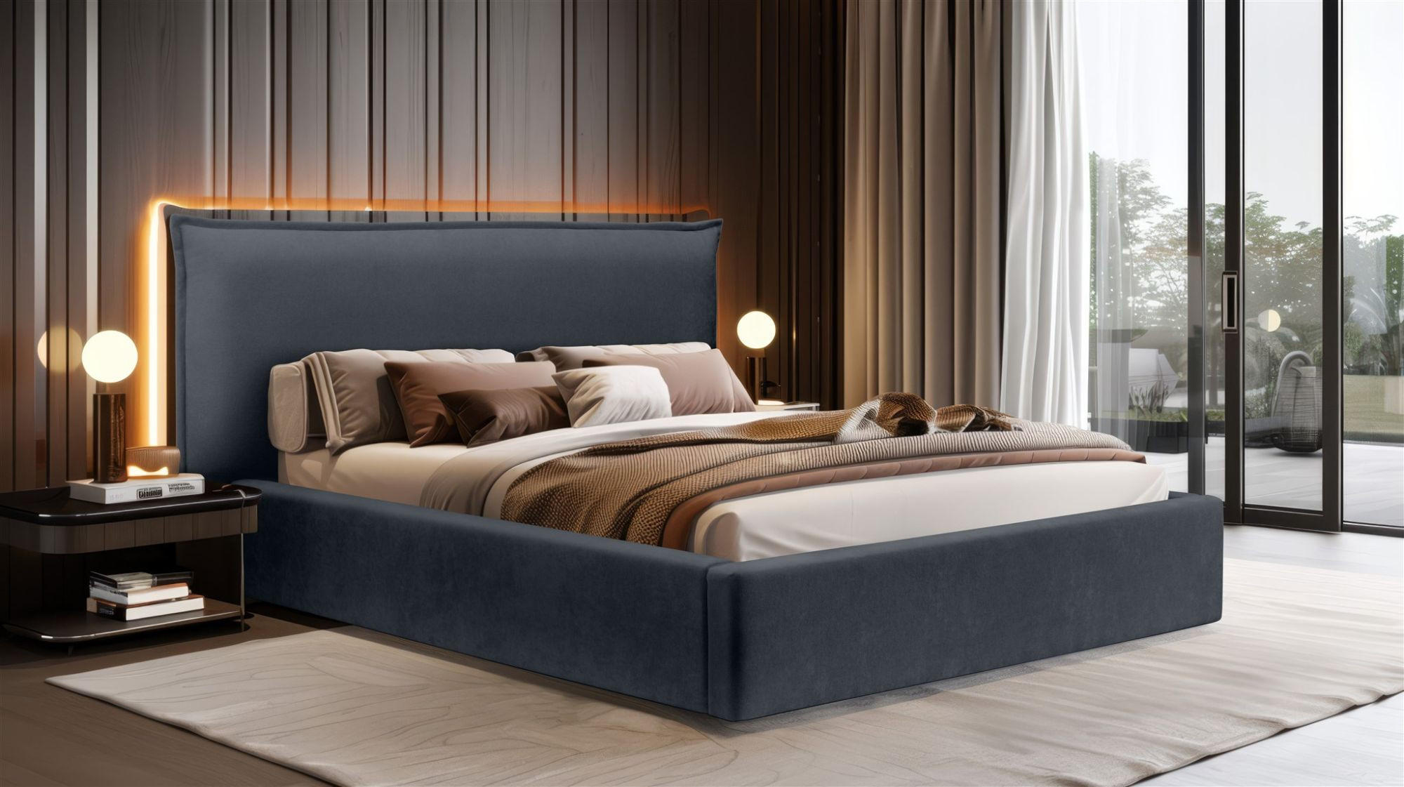POLSTERBETT Amada In Ditra - Dunkelblau, Holzwerkstoff/Textil (160/200cm) - Fun Möbel