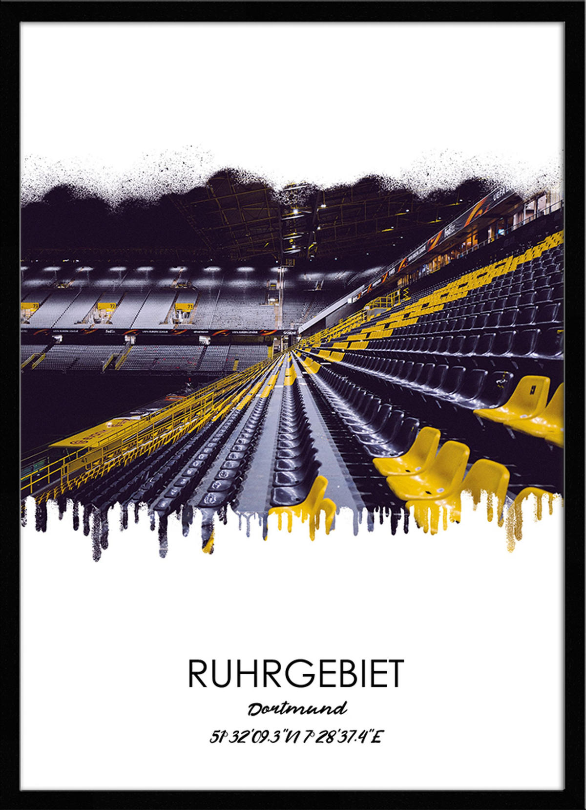 POSTER mit Rahmen 50x70 cm Ruhrgebiet Dortmund - Gelb, Holz (51/71cm) - artissimo