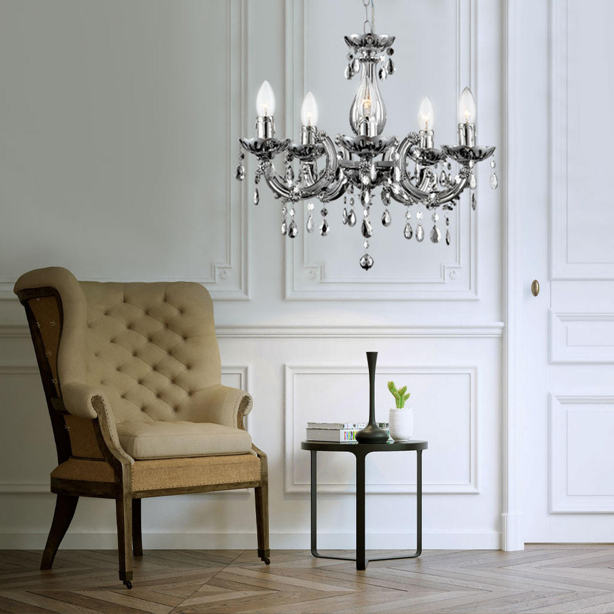 LED KRONLEUCHTER Kristall Chrom - Silberfarben, Metall (44/44/128cm) - Globo Lighting