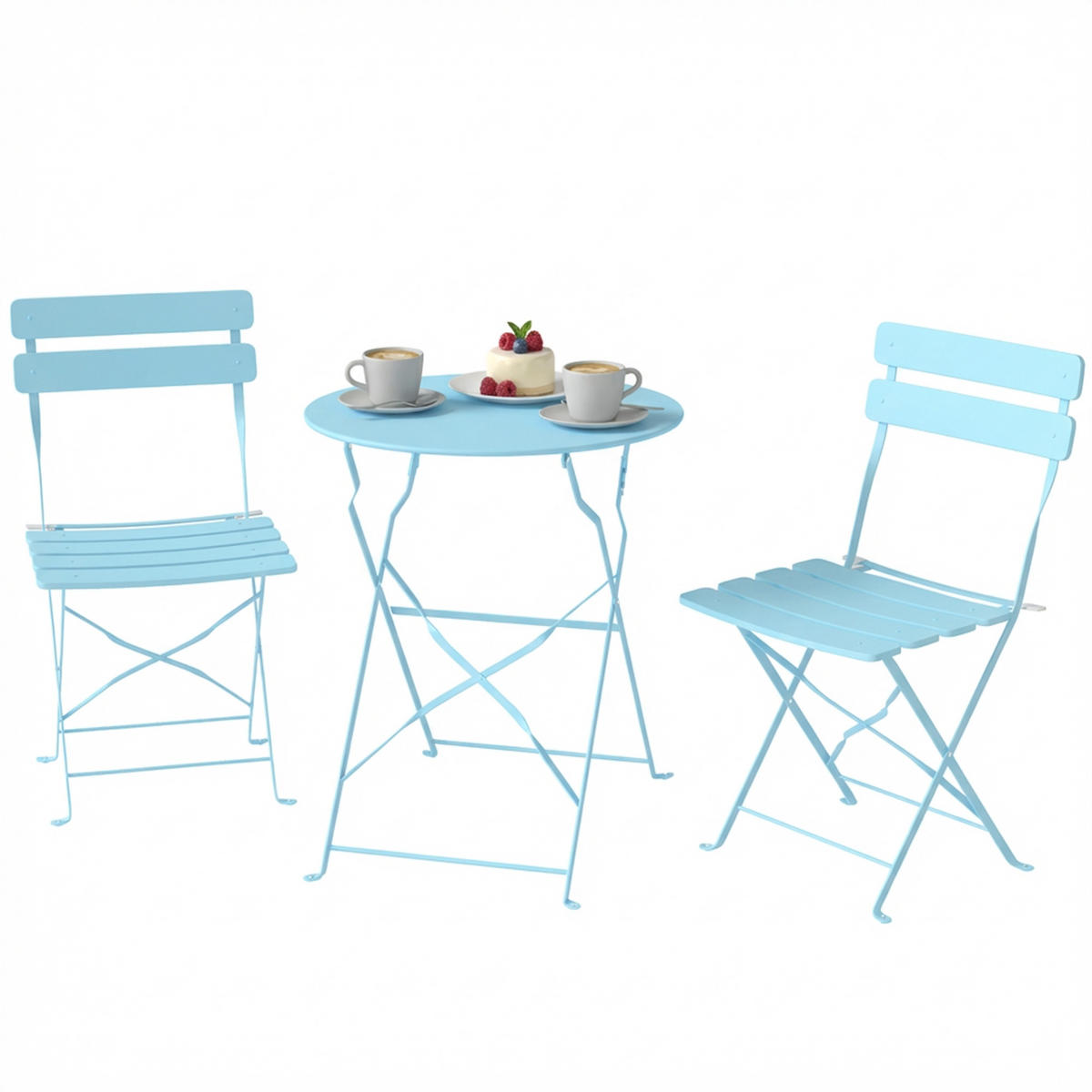BALKONSET 3-teilig DE-14231 klappbar, Lattenrost Hellblau - Hellblau, Metall - ComfortXL