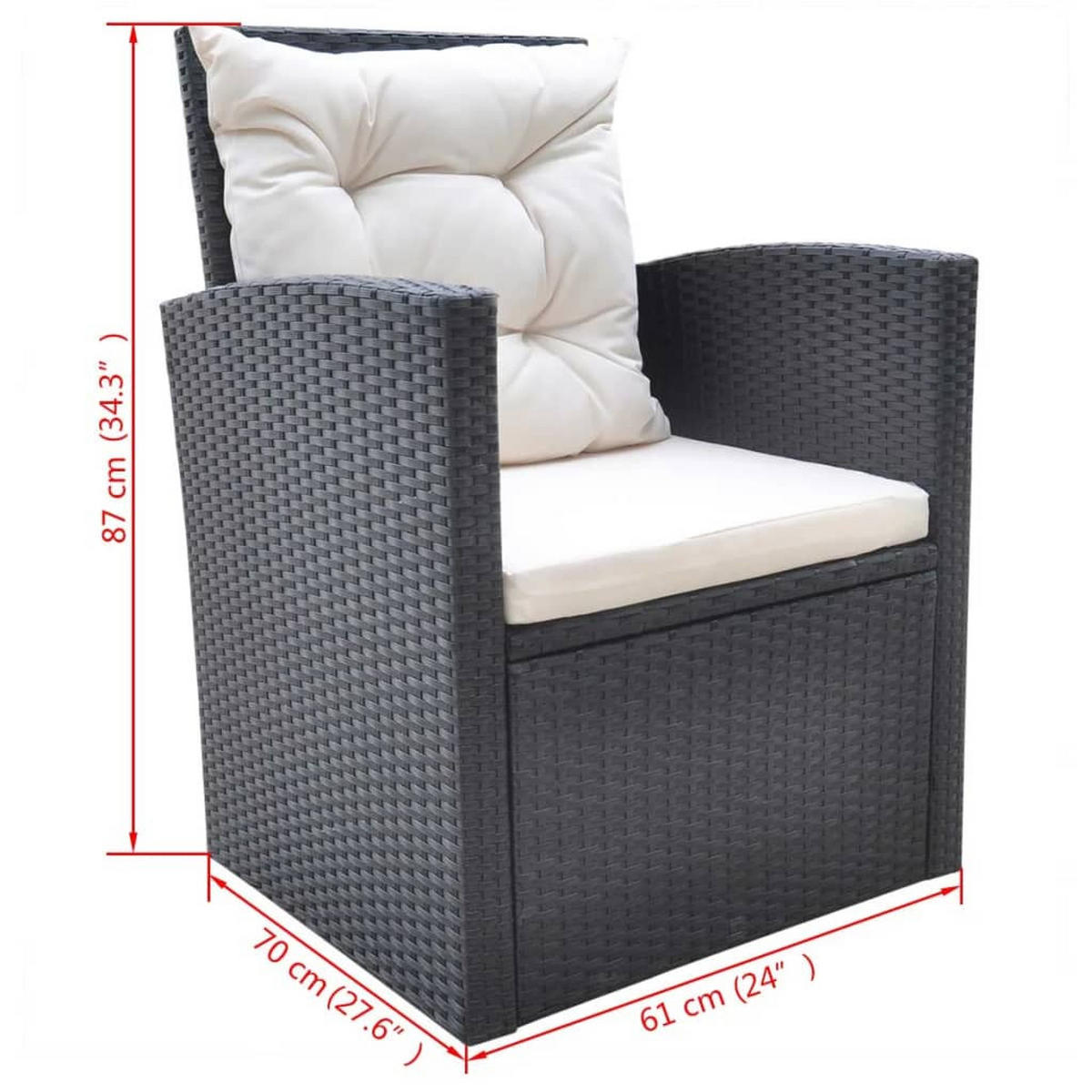 GARTEN-ESSGRUPPE 6-TLG MIT AUFLAGEN POLY RATTAN SCHWARZ - Creme/Schwarz, Naturmaterialien/Textil - vidaXL