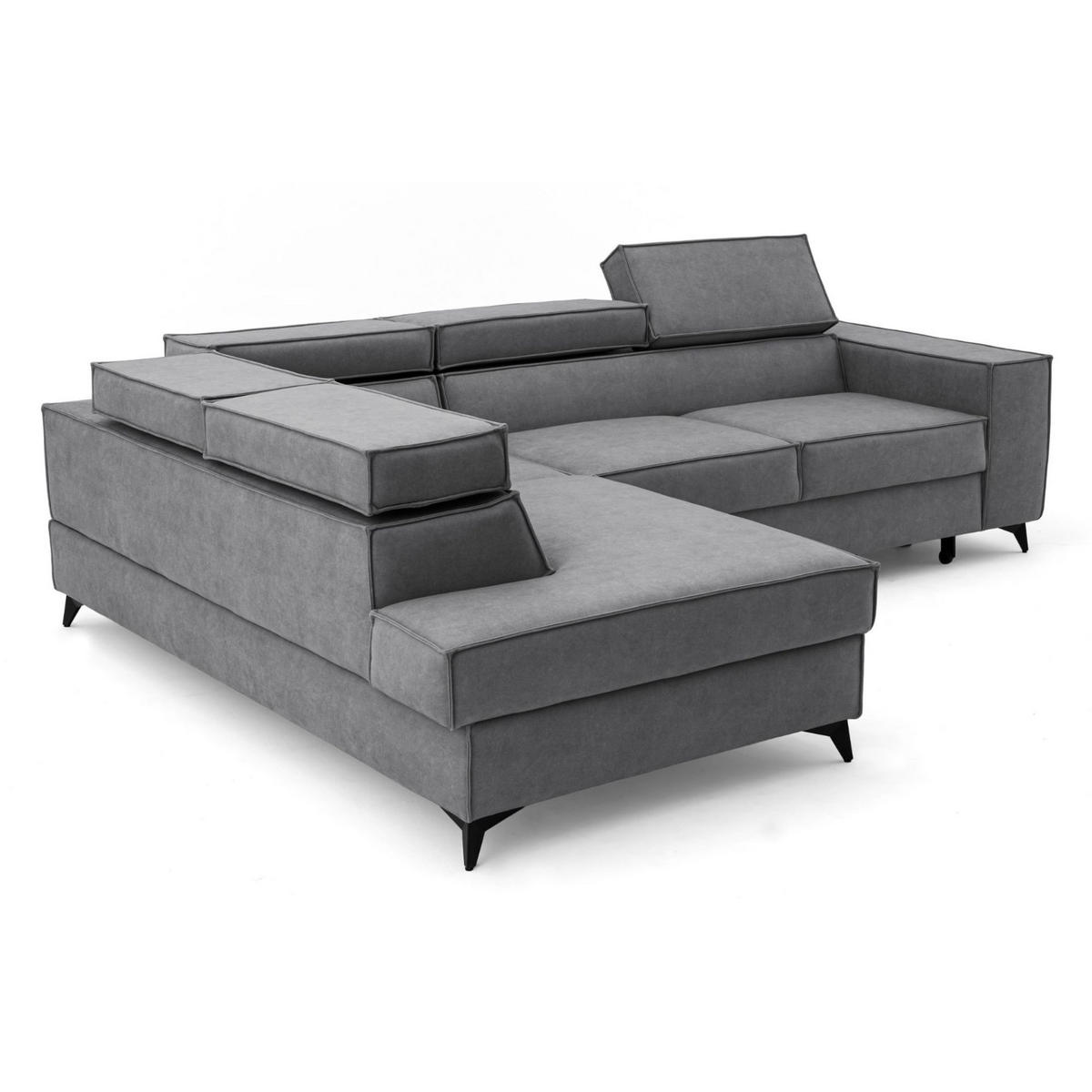 ECKSOFA PURE L Links mit Schlaffunktion 127x199 Velours Grau - Schwarz/Grau, Holz/Textil (281/204cm) - Muffo