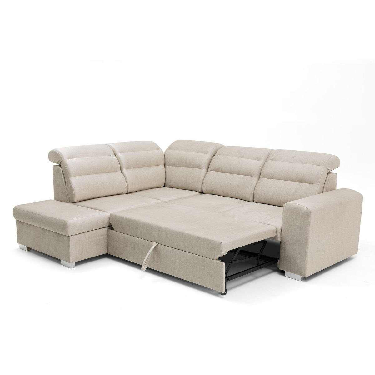 ECKSOFA CLOUD L Links mit Schlaffunktion 120x190 Velours Creme - Chromfarben/Creme, Holz/Kunststoff (202/260cm) - Muffo