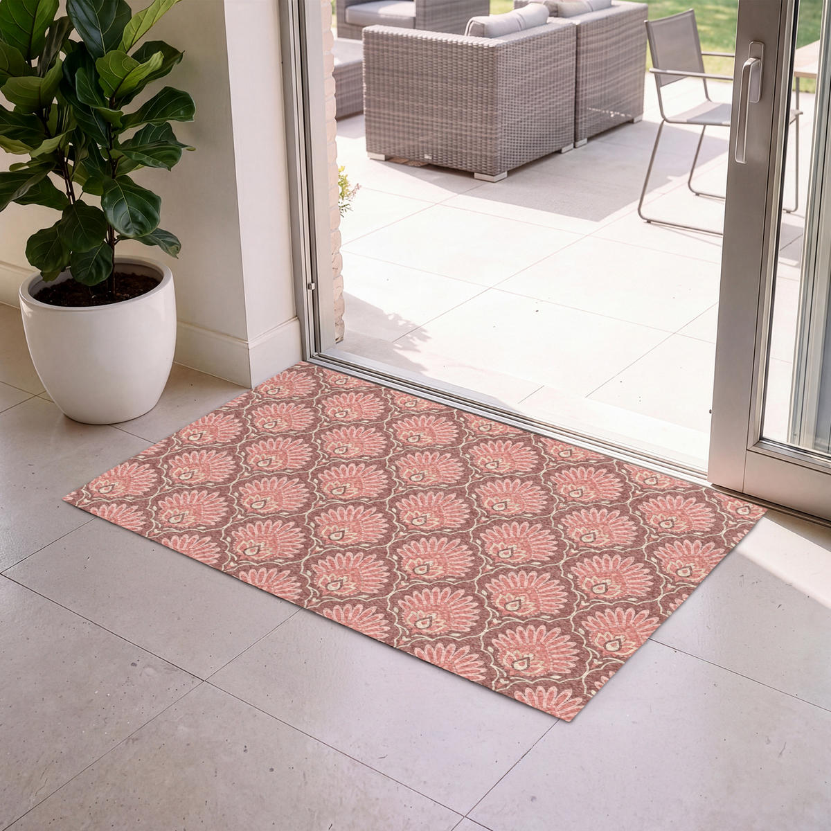 ROHOŽKA Motiv vějíře - vzor - růžová 120x80 cm - starorůžová, textil/umělá hmota (120/0.4cm) - MuchoWow