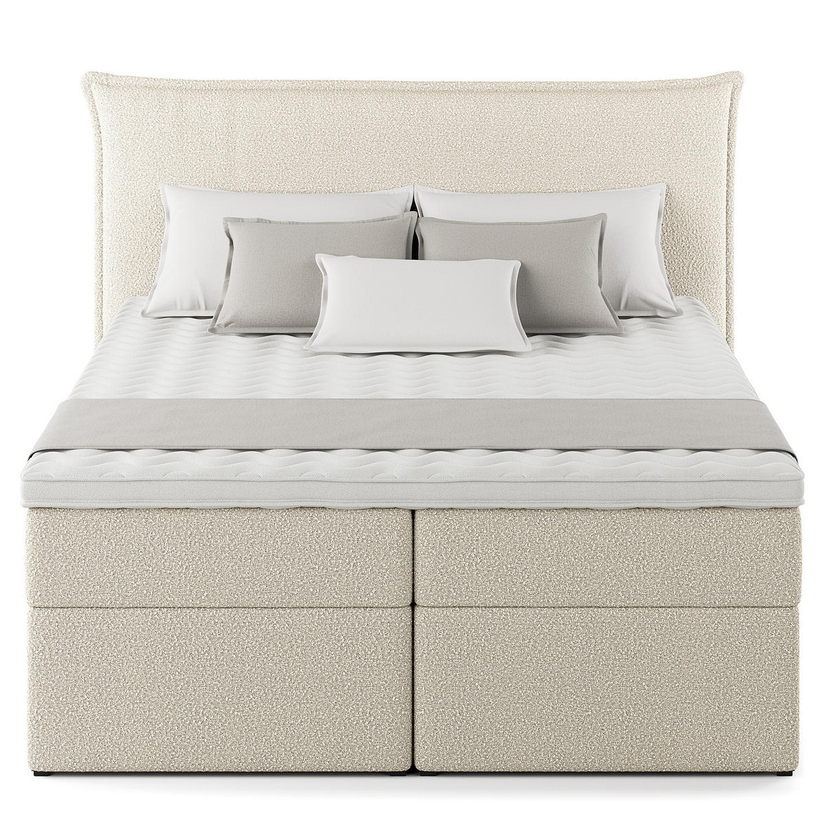 BOXBETT mit Stauraum - Bouclé - Creme, Holzwerkstoff/Textil (160/200cm) - home24