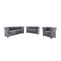 SITZGARNITUR 3+2+1 Chesterfield Lauren Grau Samt - Braun/Grau, Holz/Textil (203/72/86cm) - S-Style Möbel
