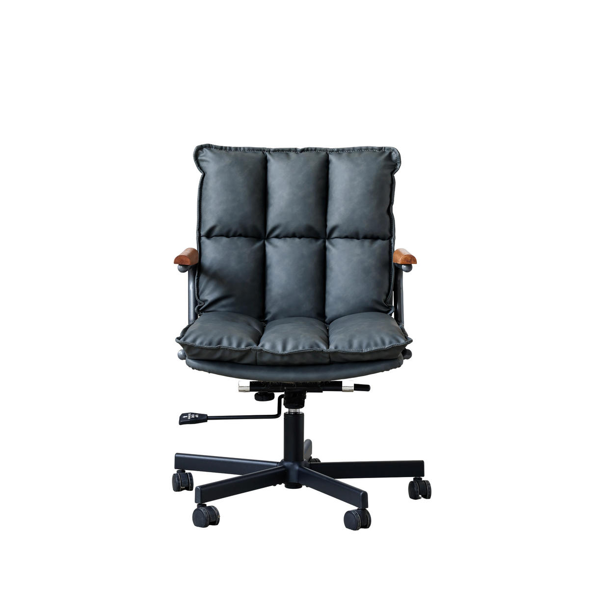 DREHSTUHL DE-41065 mit Eichenarmlehnen und Kunstleder Braun - Schwarz, Metall (65/72/46cm) - ComfortXL