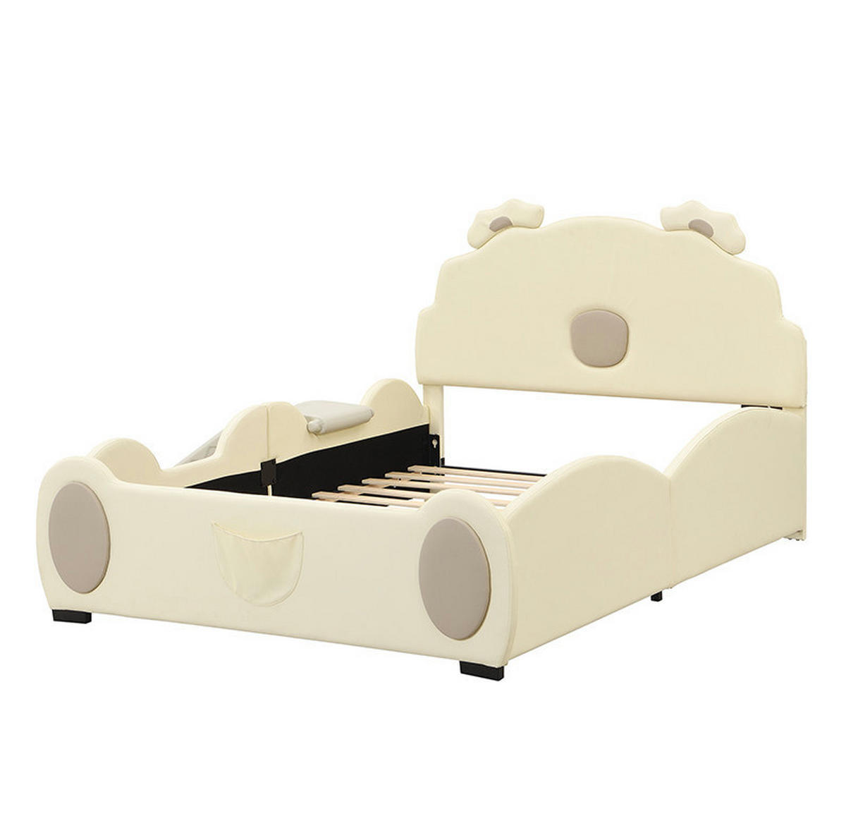 DETSKÁ posteľ 140/200 cm béžová s šmykľavkou a rebríkom z PU a MDF - béžová, plast (140/200cm) - OKWISH