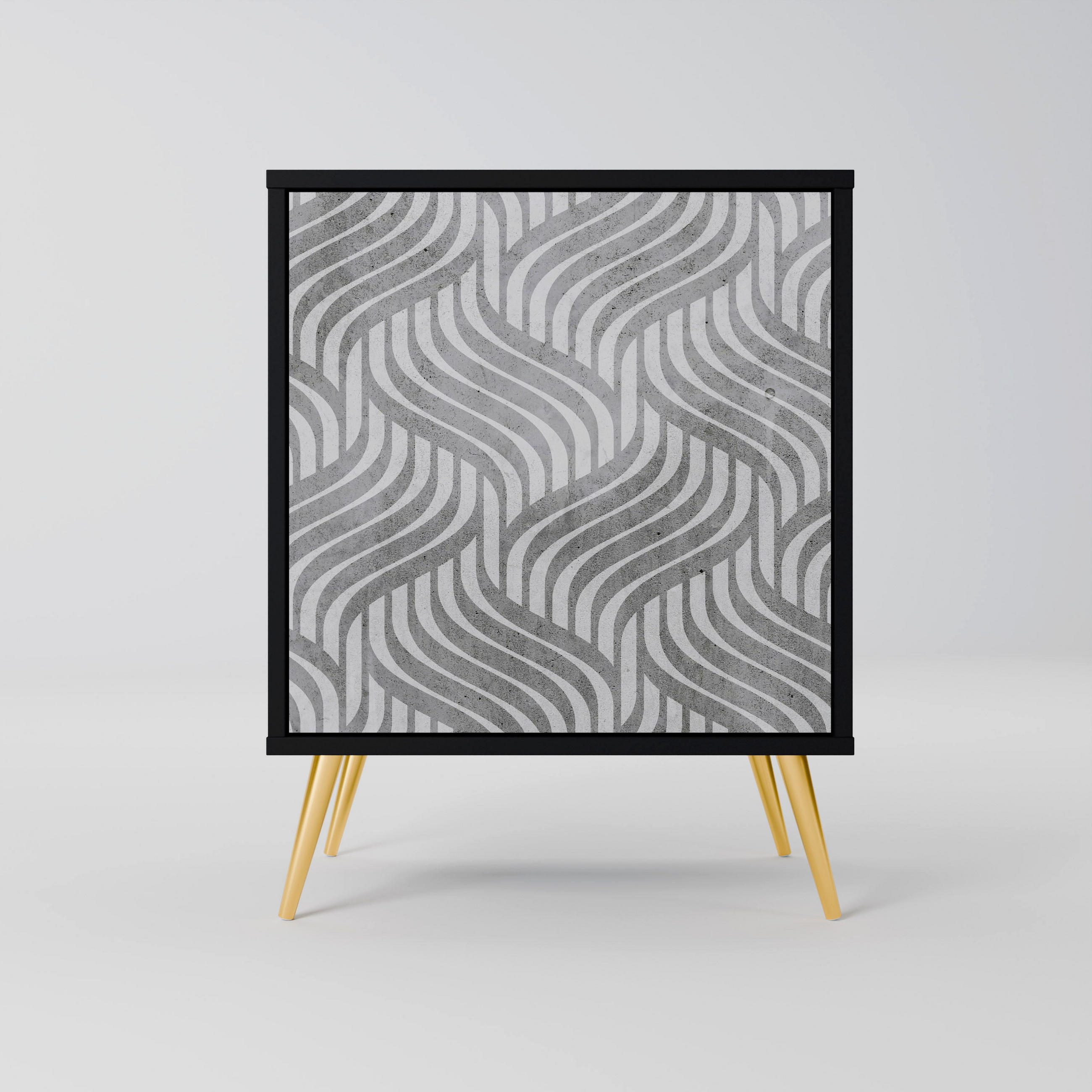 SIDEBOARD CONCRETE MOVEMENT, Schwarz, 57,5x42x75,5 cm, Goldfarbene Metallfüße - Goldfarben/Multicolor, Holzwerkstoff/Metall (57.5/75.5/42cm) - SpaceRebels