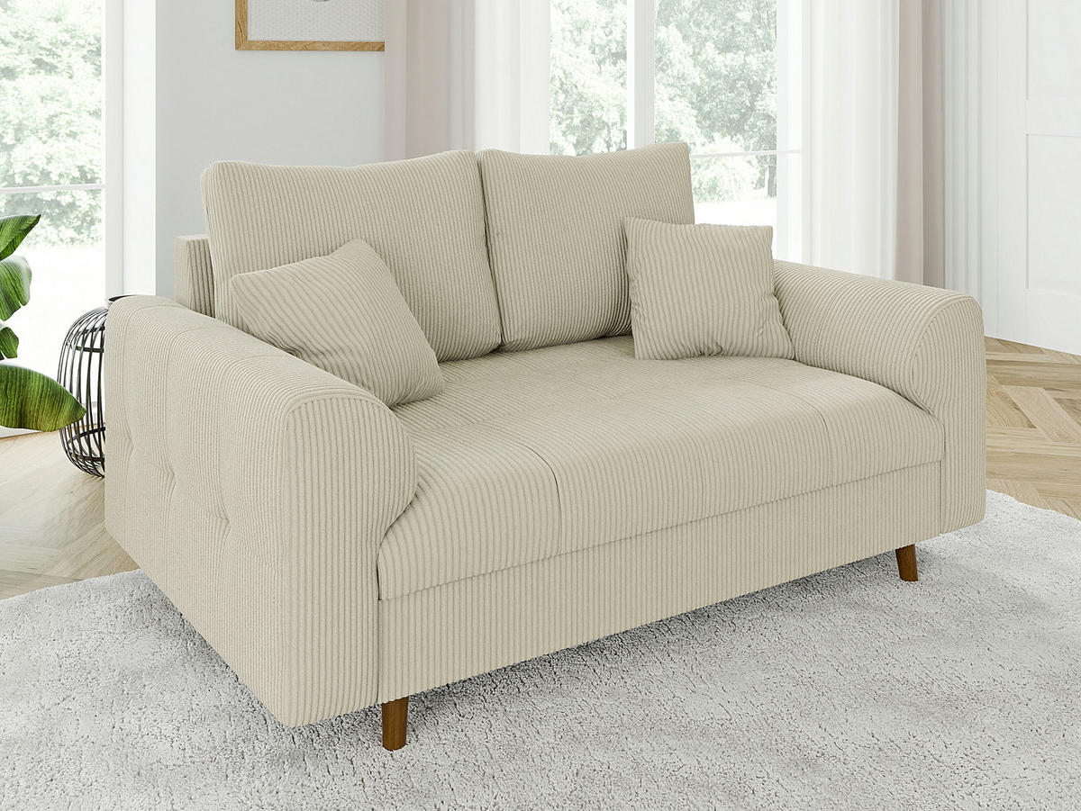 2-SITZER-SOFA Alma Beige Cord - Beige/Braun, Holz/Textil (150/81/93cm) - S-Style Möbel