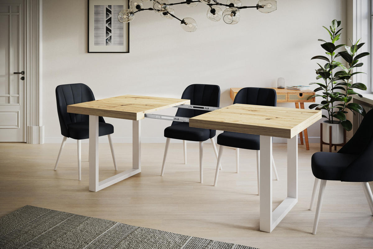 ESSZIMMERTISCH LOFT-U, ausziehbarer Tisch 140-240X80X77 cm, Farbe: ARTISAN, mit Metallbeinen in Farbe Weiß - Hellbraun/Weiß, Holzwerkstoff (140/80/77cm) - Alpi-Möbel